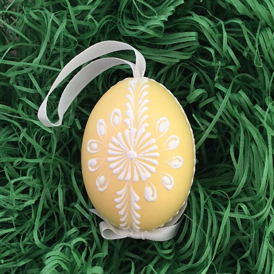 Yellow with White Eastern European Egg Ornament ~ Handmade in Slovakia