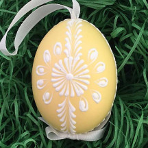 Yellow with White Eastern European Egg Ornament ~ Handmade in Slovakia
