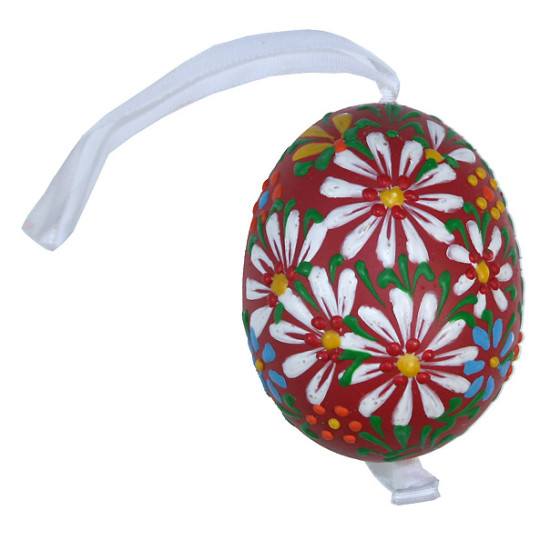 Red Spring Flowers Eastern European Egg Ornament ~ Handmade in Slovakia