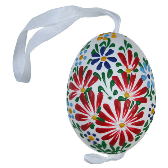 White Spring Flowers Eastern European Egg Ornament ~ Handmade in Slovakia
