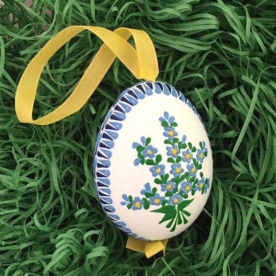 Florget Me Not Flowers Eastern European Egg Ornament ~ Handmade in Slovakia