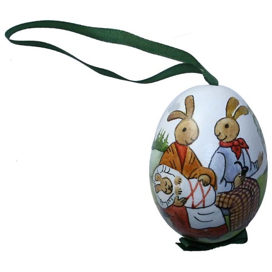 The Bunny Family Eastern European Egg Ornament ~ Handmade in Slovakia