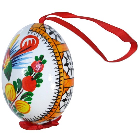Folkloric Bird and Flowers Eastern European Egg Ornament ~ Handmade in Slovakia