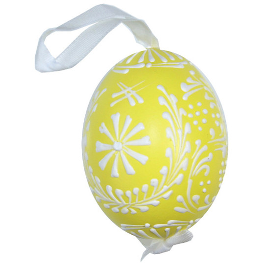 Yellow with White Eastern European Egg Ornament ~ Handmade in Slovakia