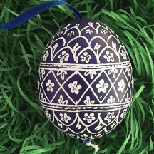 Navy Blue and White Folkloric Eastern European Egg Ornament ~ Handmade in Slovakia ~ Wax Etched