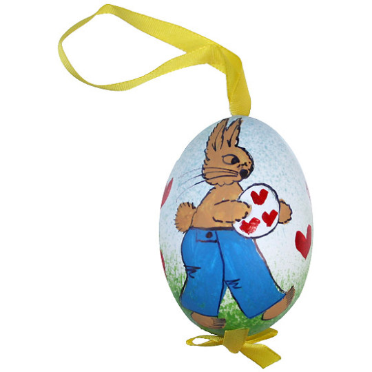 Bunny with Hearts Eastern European Egg Ornament ~ Handmade in Slovakia