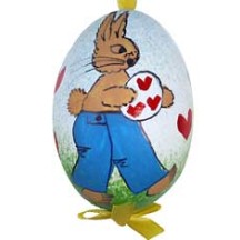 Bunny with Hearts Eastern European Egg Ornament ~ Handmade in Slovakia