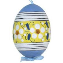 Blue Flower Stripes Eastern European Egg Ornament ~ Handmade in Slovakia