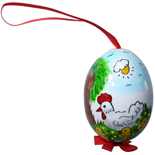 Glossy Sunny Rooster with Chicks Eastern European Egg Ornament ~ Handmade in Slovakia