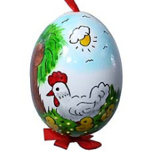 Glossy Sunny Rooster with Chicks Eastern European Egg Ornament ~ Handmade in Slovakia