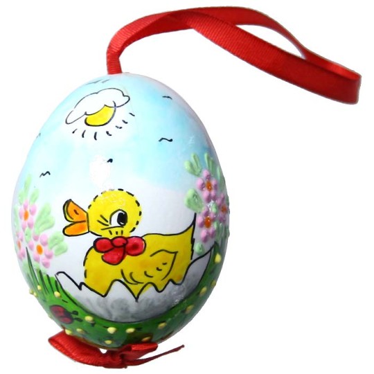 Glossy Sunny Baby Duckling Eastern European Egg Ornament ~ Handmade in Slovakia