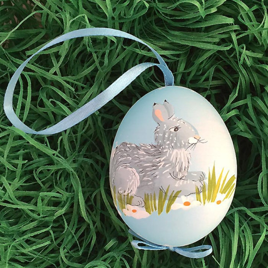 Grey Bunny Hand Painted Eastern European Egg Ornament ~ Handmade in Slovakia