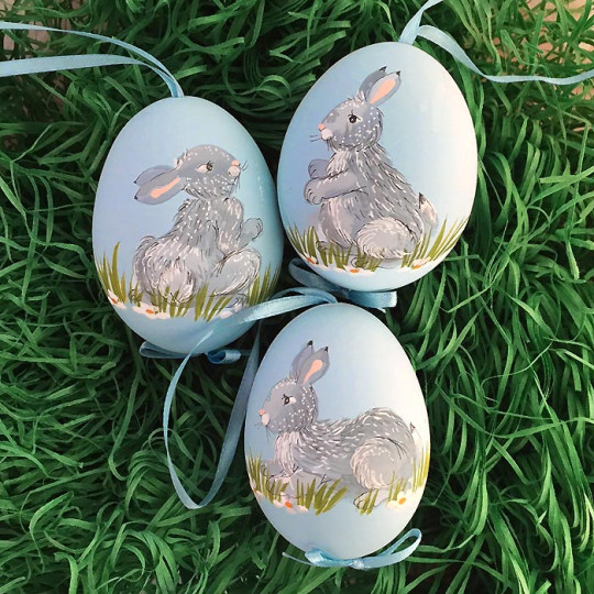Grey Bunny Hand Painted Eastern European Egg Ornament ~ Handmade in Slovakia