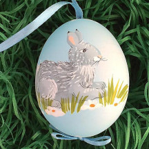 Grey Bunny Hand Painted Eastern European Egg Ornament ~ Handmade in Slovakia