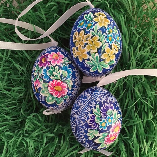 Blue and Bright Floral Eastern European Egg Ornament ~ Handmade in Slovakia