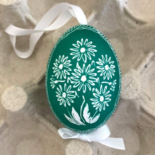 Green Floral Eastern European Egg Ornament ~ Handmade in Slovakia