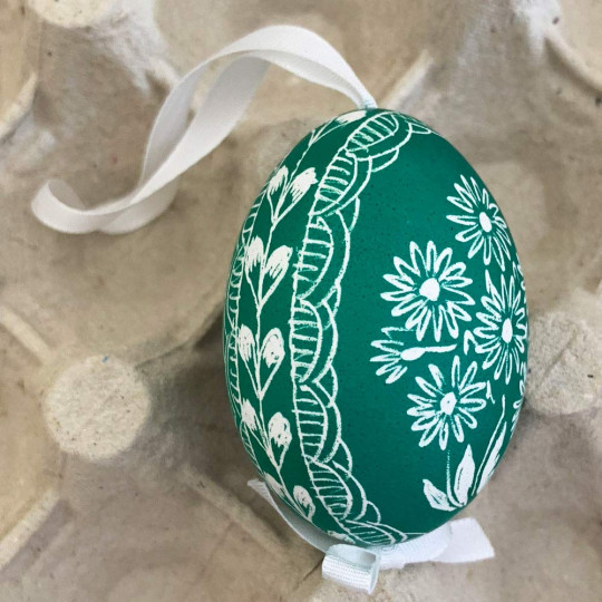 Green Floral Eastern European Egg Ornament ~ Handmade in Slovakia