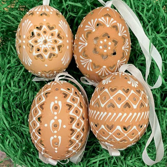 Perforated Brown Folkloric Eastern European Egg Ornament ~ Handmade in Slovakia