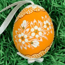 Light Orange Folkloric Dot and Flowers Eastern European Egg Ornament ~ Handmade in Slovakia