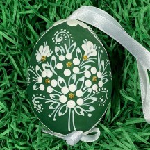 Green Folkloric Dot and Flowers Eastern European Egg Ornament ~ Handmade in Slovakia
