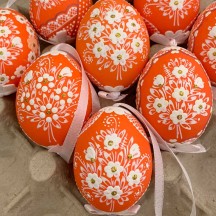 Orange Folkloric Dot and Flowers Eastern European Egg Ornament ~ Handmade in Slovakia