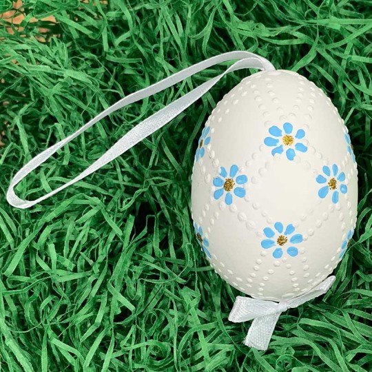 Blue Daisies Eastern European Egg Ornament ~ Handmade in Slovakia