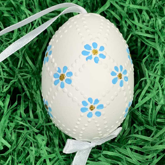 Blue Daisies Eastern European Egg Ornament ~ Handmade in Slovakia