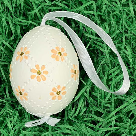 Peach Daisies Eastern European Egg Ornament ~ Handmade in Slovakia