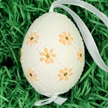 Peach Daisies Eastern European Egg Ornament ~ Handmade in Slovakia