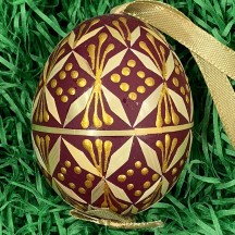 Burgundy Folkloric Straw Design Eastern European Egg Ornament ~ Handmade in Slovakia