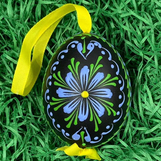 Black Folkloric Floral Eastern European Egg Ornament ~ Handmade in Slovakia