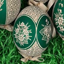 Green Folkloric Floral Etched Design Eastern European Egg Ornament ~ Handmade in Slovakia