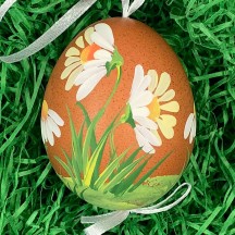 Brown Daisies Eastern European Floral Egg Ornament ~ Handmade in Slovakia