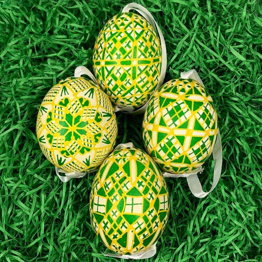 Traditional Yellow and Green Pysanky Eastern European Egg Ornament ~ Handmade in Slovakia