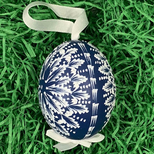 Blue and White Eastern European Egg Ornament ~ Handmade in Slovakia