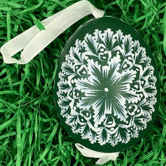 Green and White Eastern European Egg Ornament ~ Handmade in Slovakia