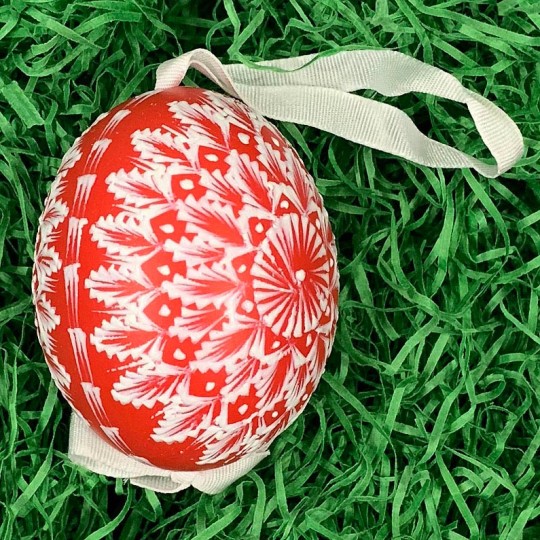 Red and White Eastern European Egg Ornament ~ Handmade in Slovakia