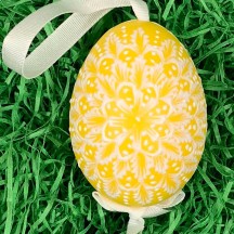 Yellow and White Eastern European Egg Ornament ~ Handmade in Slovakia