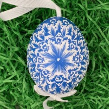 Bright Blue and White Eastern European Egg Ornament ~ Handmade in Slovakia