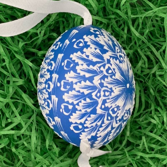 Bright Blue and White Eastern European Egg Ornament ~ Handmade in Slovakia