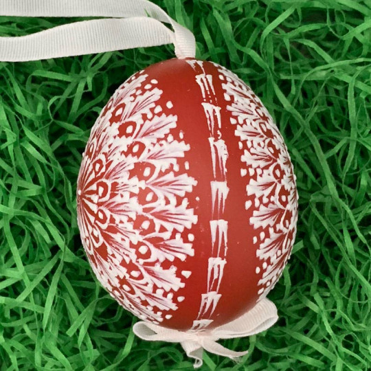 Burgundy and White Eastern European Egg Ornament ~ Handmade in Slovakia