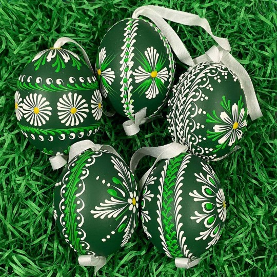 Green Folkloric Floral Eastern European Egg Ornament ~ Handmade in Slovakia