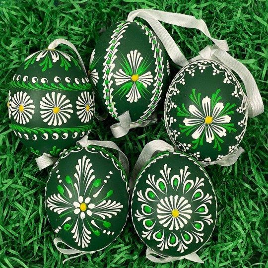 Green Folkloric Floral Eastern European Egg Ornament ~ Handmade in Slovakia