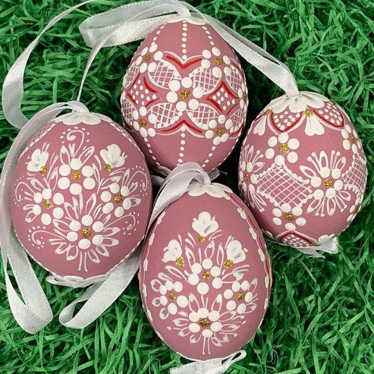 Mauve Folkloric Dot and Flowers Eastern European Egg Ornament ~ Handmade in Slovakia