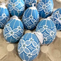 Bright Blue Folkloric Dot and Flowers Eastern European Egg Ornament ~ Handmade in Slovakia