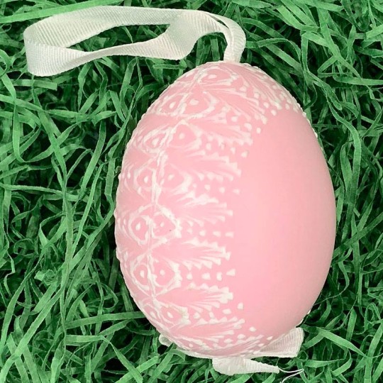 Pink Frosted Frame Easter Egg Ornament ~ Handmade in Slovakia ~ 1 egg