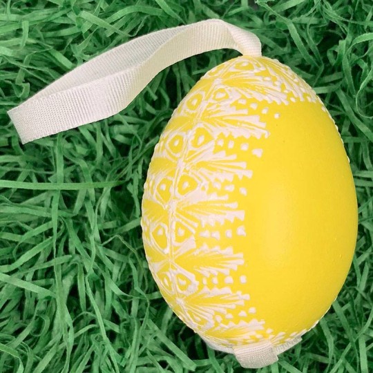 Yellow Frosted Frame Easter Egg Ornament ~ Handmade in Slovakia ~ 1 egg