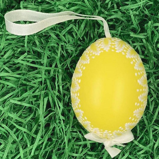 Yellow Frosted Frame Easter Egg Ornament ~ Handmade in Slovakia ~ 1 egg