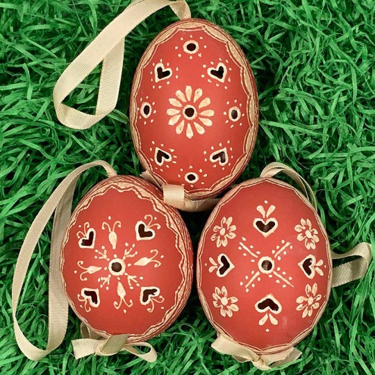 Perforated Brick Red Folkloric Eastern European Egg Ornament ~ Handmade in Slovakia