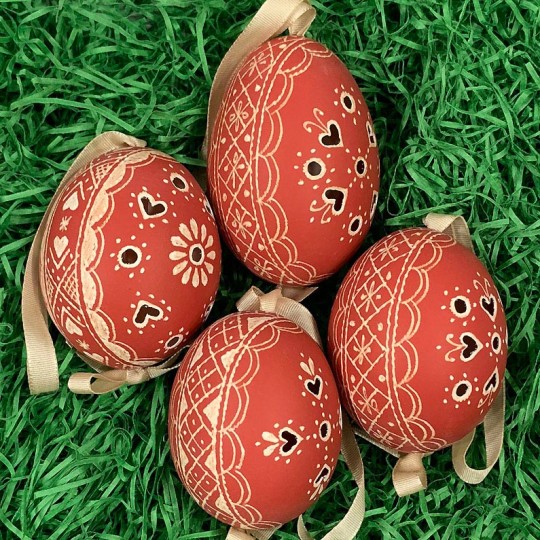 Perforated Brick Red Folkloric Eastern European Egg Ornament ~ Handmade in Slovakia